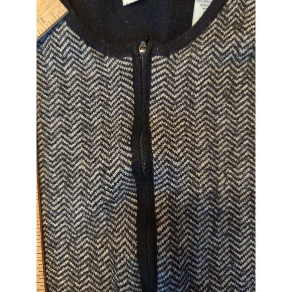 Lord & Taylor Cardigan Sweater Womens Petite Large Black White Full Zip Wool - Picture 4 of 8